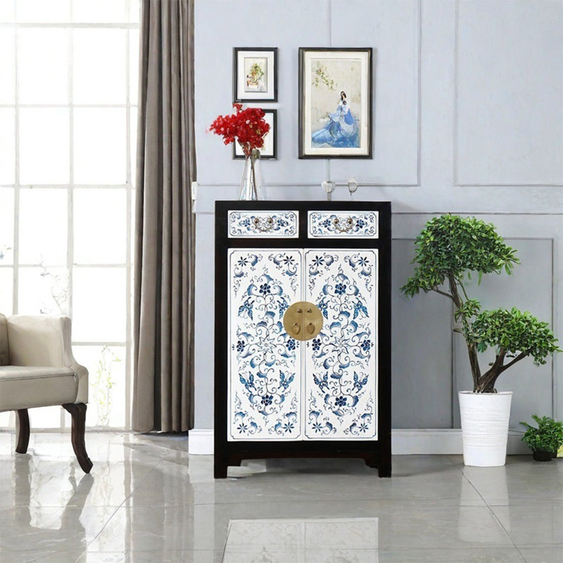 Hand-Painted Pine Cabinet with Two Drawers