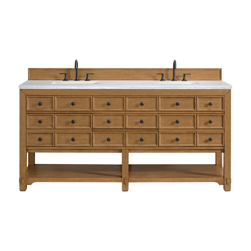 Malibu 72'' W Double Vanity, Charcoal Soapstone, Widespread, Amber Birch