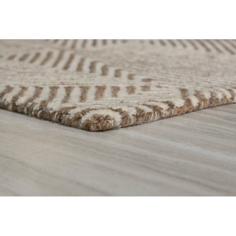 Beige and Brown Handmade Tufted Wool 5' x 7' Rug