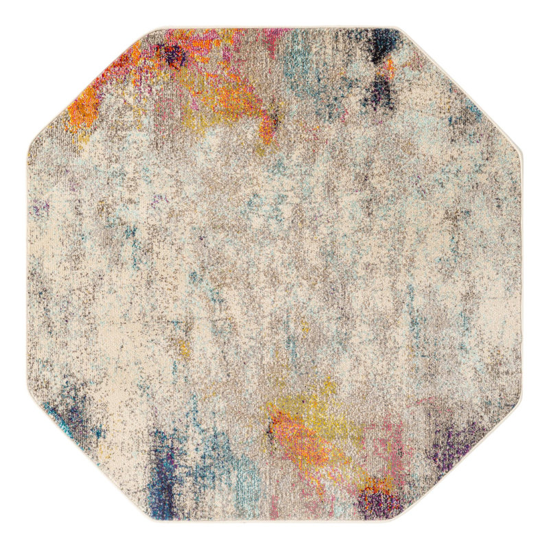 Keimar Washable Abstract Indoor Rug, Octagon 5' x 5'