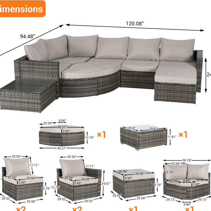 Ensemble de conversation modulaire 8 pièces avec grands coussins et cadre pour la conversation et le jardin - 8 pièces