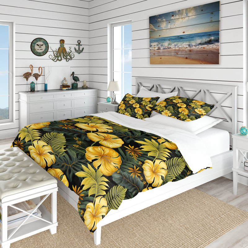 Monstera Magic Tropical Pattern Floral Duvet Cover, Twin Duvet Cover + 1 Standard Sham