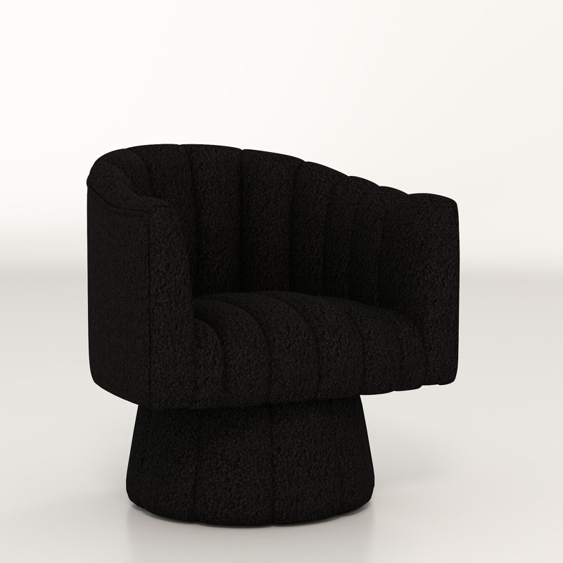 Murrow Upholstered Swivel Barrel Chair, Black Teddy