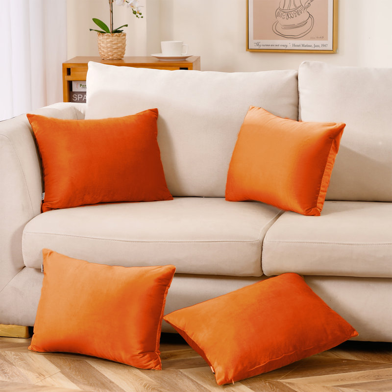 Housse de coussin en velours (ensemble de 4 housses de coussin seulement), Orangé