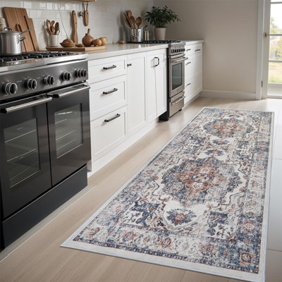 Tapis large pour couloir: Tapis rétro lavable doux pour la chambre à coucher avec envers antidérapant pour l'entrée dans la cuisine, salle à manger, tapis de salle de bain (brique)