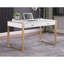 Bureau d'ordinateur moderne à 2 tiroirs blanc / doré pour bureau (tabourets non inclus)