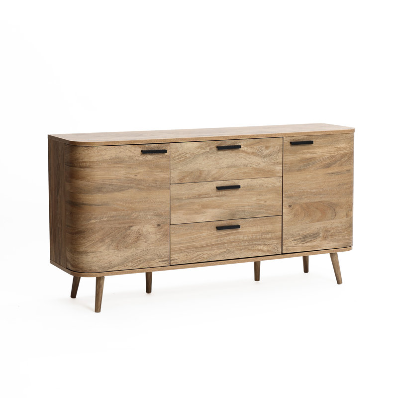 59.1" W 2-door 3-Drawer Sideboard Cabinet with rounded corner Natural Oak Manufactured Wood