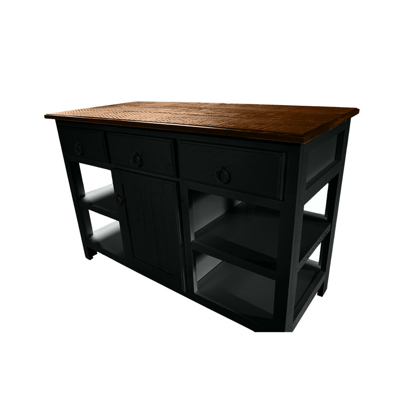 Rustic 60" Solid Wood Kitchen island, Black