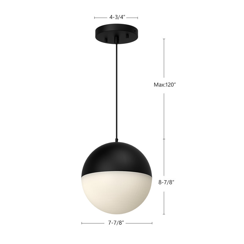 Monae 1 - Light LED Pendant, 7.88" H x 7.88" W x 7.88" D, Black Metal