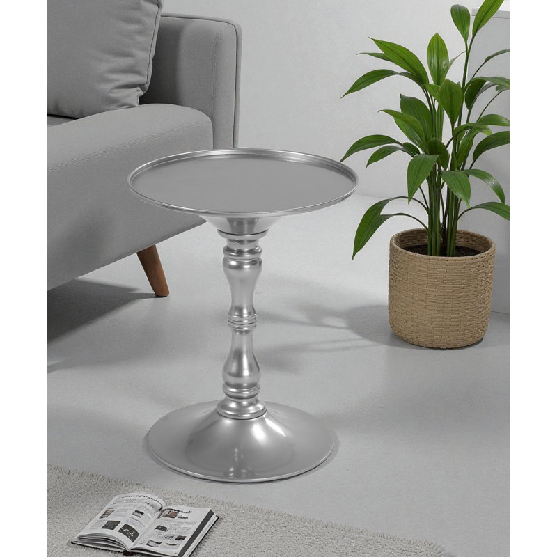 Pangea Home Beedeville Bishop Monochromatic Round Modern Pedestal Side Table – Metal Accent Table for Living Room or Bedroom