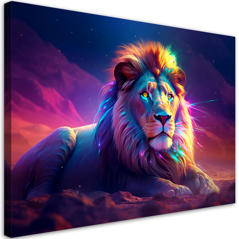 Neon Lion Africa - Wrapped Canvas Print, 70cm H x 100cm W