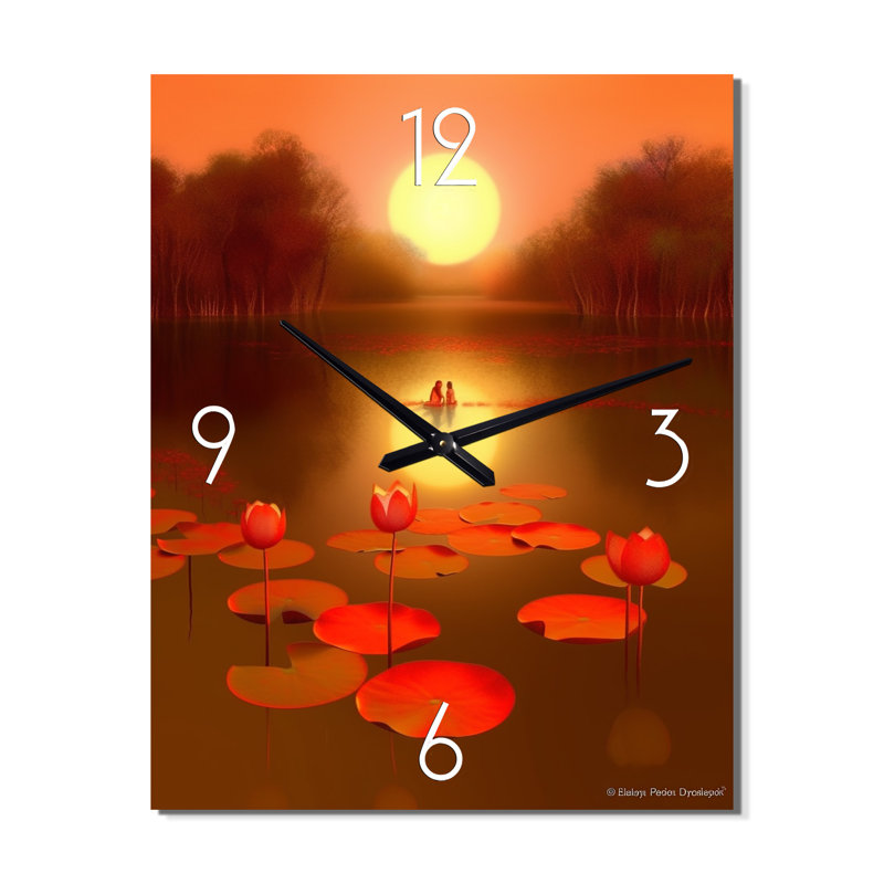 Asian Lotus Pond Serenity Full Moon Reflections - Art asiatique très horloges murales, Petit