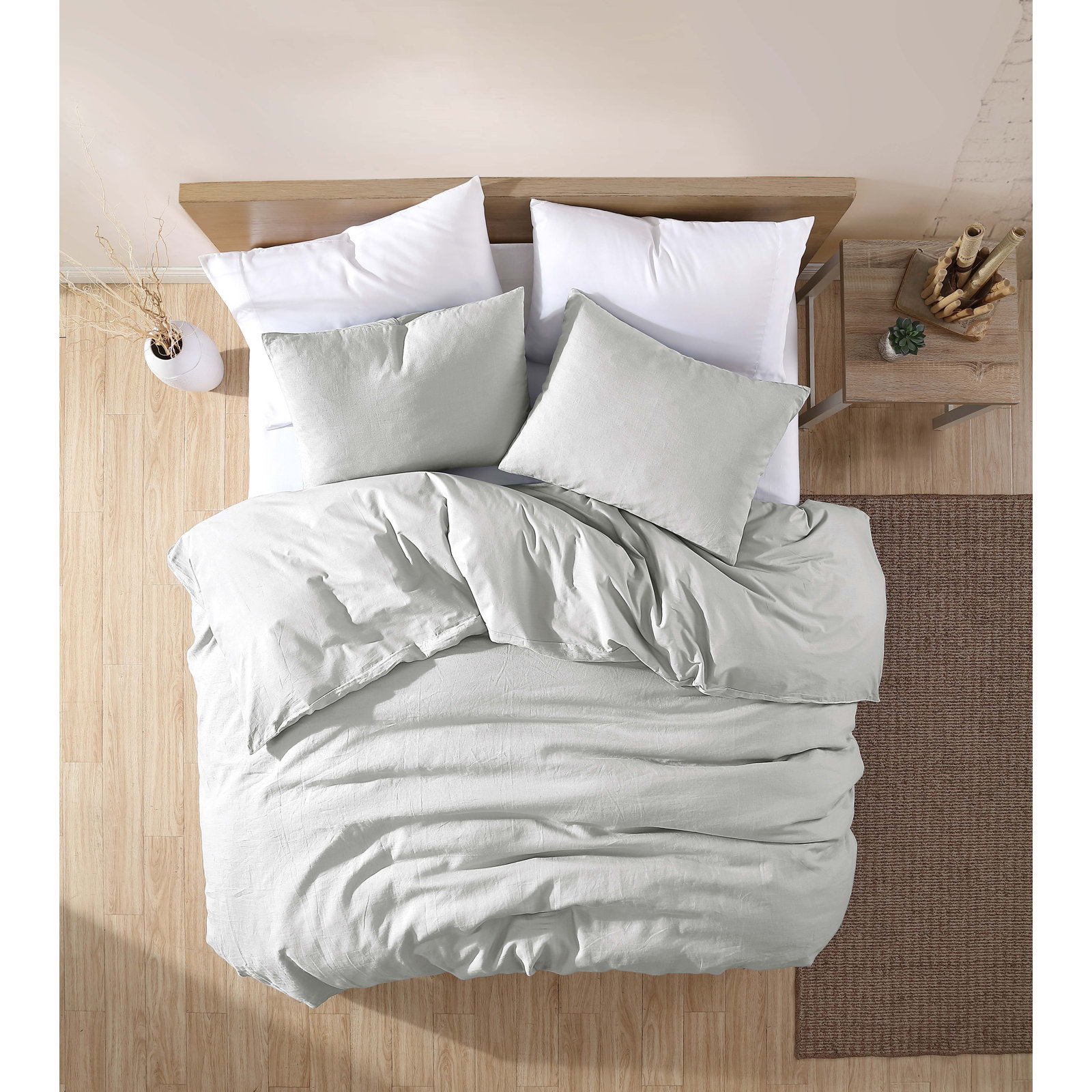 Luca 3 Piece Duvet Set Queen Light Blue, Queen Duvet Cover + 2 Queen Pillowcases, White