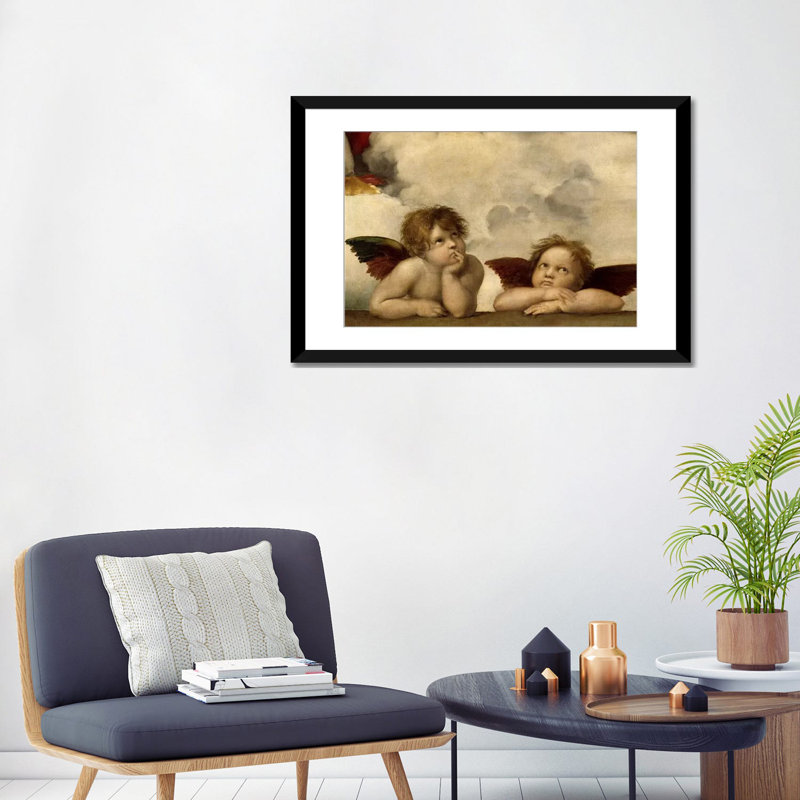 «The Two Angels» par Raphael, reproduction d'art sur toile, Papier d'art encadré noir, Blanc, H 16 po x l 24 po x P 1 po