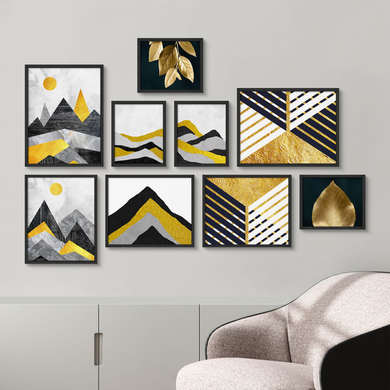 Or et noir, illustrations modernes, art moderne, petit décor, Noir
