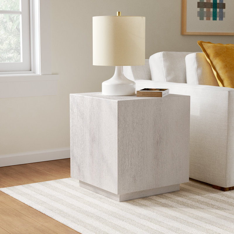Taryn 20" Block End Table, White Wash