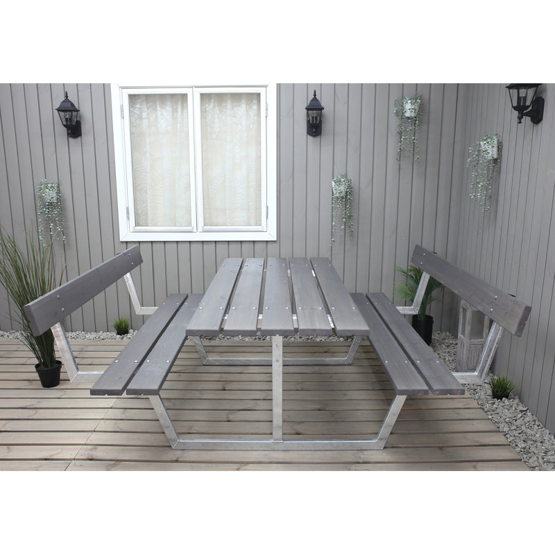 Beather Rectangular Solid Wood Metal Outdoor Dining Table - 444.5 cm W 533.4 cm D, Grey