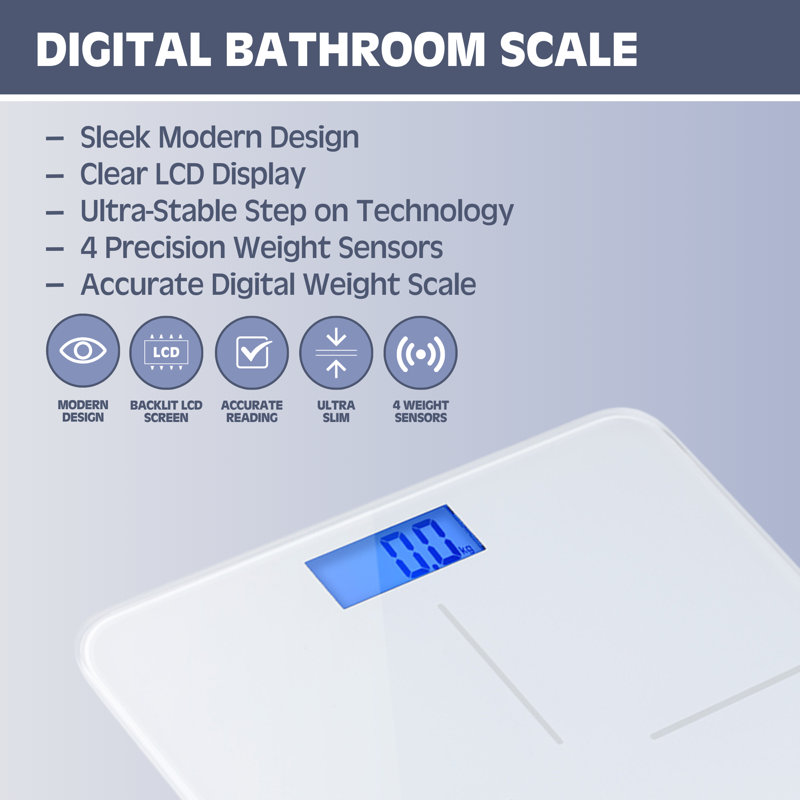 Ultra Thin White Glass Digital Bathroom Scale with LCD Display