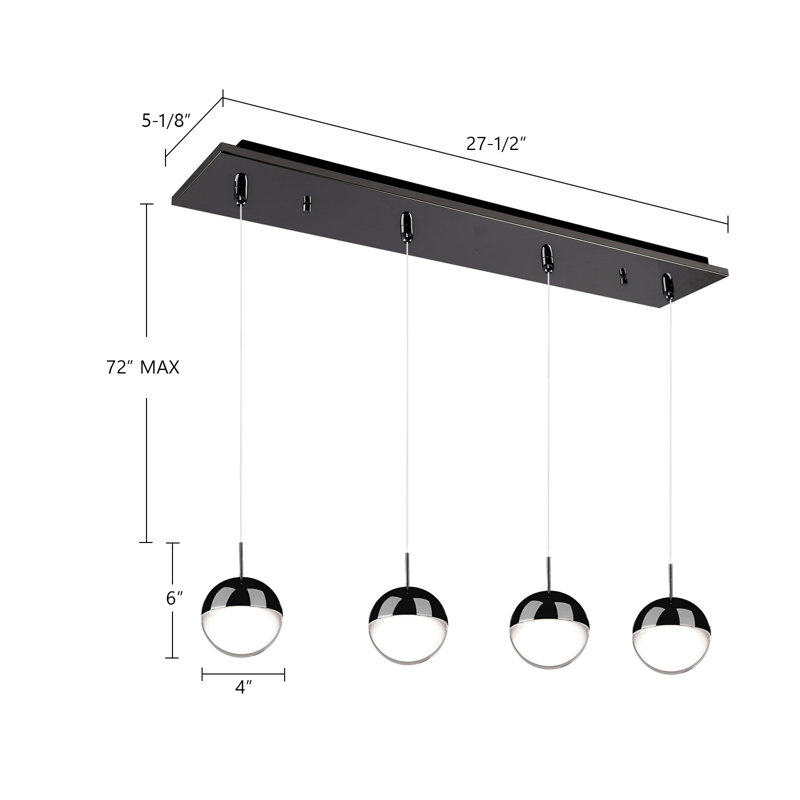 Pluto LED Pendant, Black Chrome, 3 Lights, 34 W
