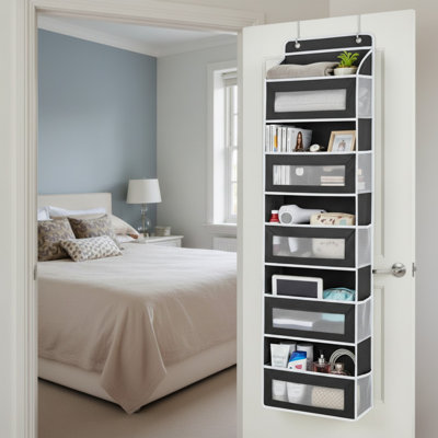Black Hanging Door Organizer with 5 Large Capacity Pockets
