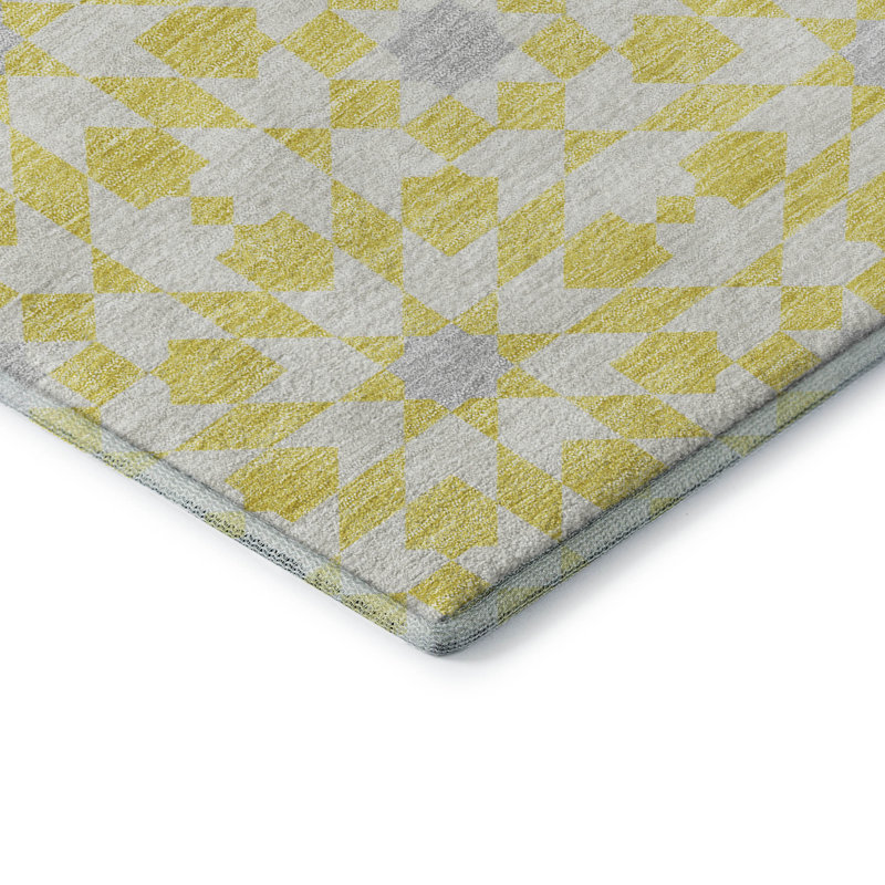 Tapis jaune en tweedy lavable à la machine Premium, Rond 8 pi