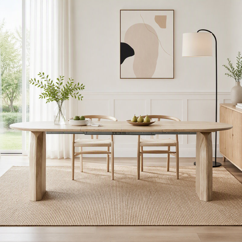 Wooden Extendable Oval Dining Table with Dual-Pillar Design
