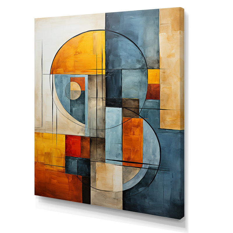 «Orange and Blue Cubism Assemblage II - Abstract Collages», art mural sur toile, Toile tendue, H 20 po x l 12 po x P 1 po