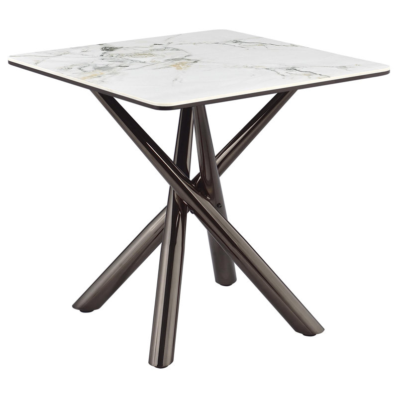 Table de bout latérale Vello, plateau en pierre frittée carrée, base en nickel noir 24 po