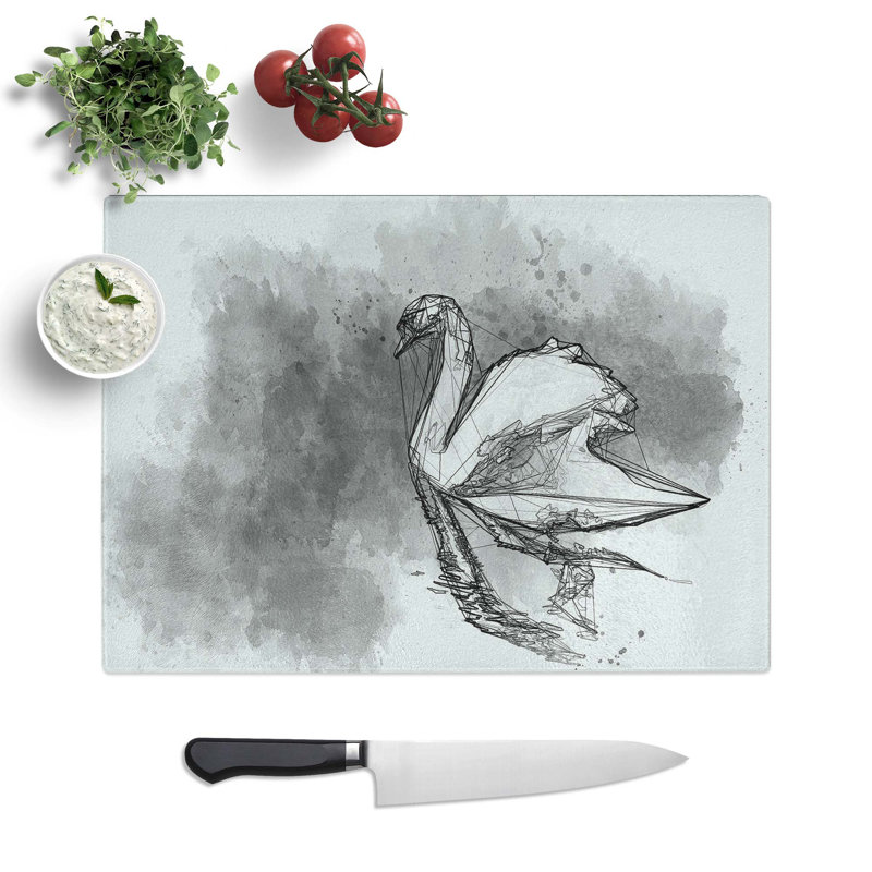 Tempered Glass Swan Chopping Board, 39 cm W x 28.5 cm L