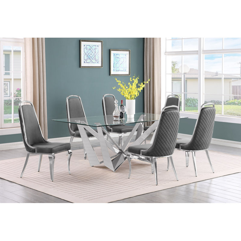 Ensemble de salle à manger rectangulaire L 78 po x l 42 po Keori, Gris foncé / argenté, 5, Argent