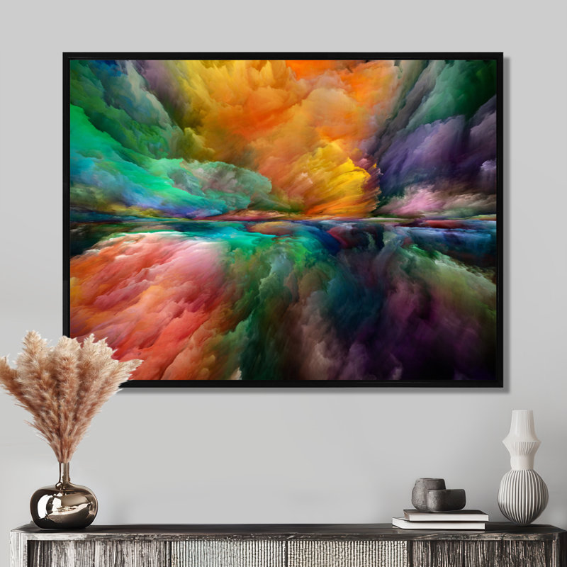 «Gerard Colorful and Dark Gradient Clouds», impression sur toile, H 30 po x l 40 po, Reproduction avec cadre flottant, Noir