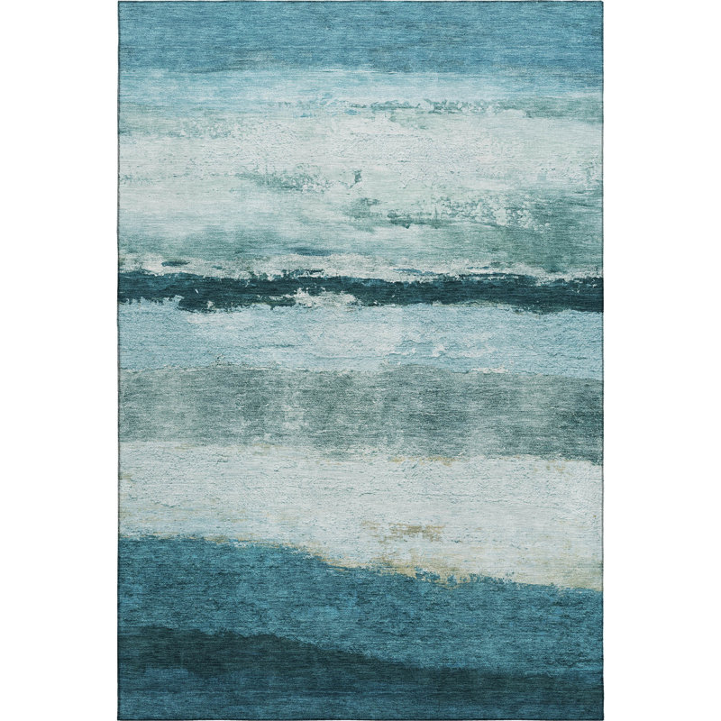 Premium Machine Washable Mayfield Striped Rug, Teal, 3' x 5'