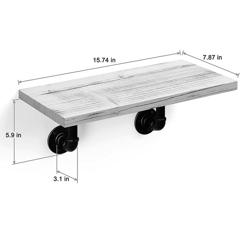 Ensemble de 2 tablettes flottantes rustiques blanches pour le salon, la cuisine, le couloir et le bureau, Blanc rustique