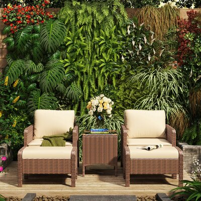 5 Pcs Wicker Patio Furniture Set, Outdoor Lounge Chair, Sectional Rattan Seating, Chat Conversation Set W/ottoman, Coffee Table, Cushions For Porch -  Red Barrel Studio®, 28C108DCC4744E6091360BF1F834233C