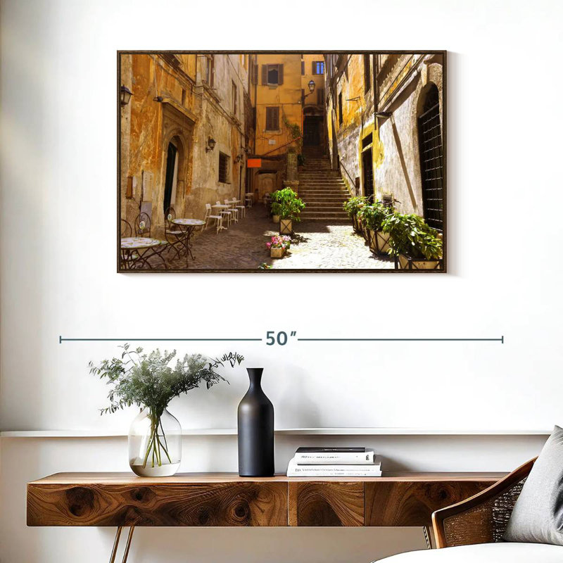 Rue romaine pittoresque, 37 po x 25 po, Cadre flottant noyer