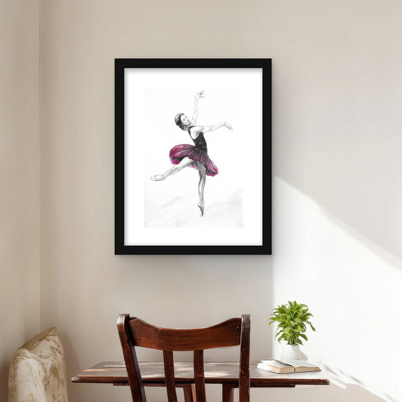 Petite ballerine rose, reproduction encadrée - Sports et jeux, Noir