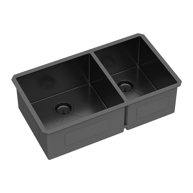 Évier de cuisine à double cuve double (60/40) - 33 po x 19 po x 10 po - noir