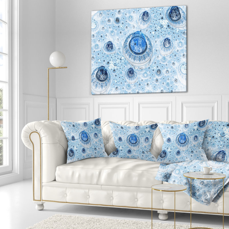 Planète exotique Fractal - coussin imprimé abstrait, 18 po x 18 po, Bleu pâle, Coussin décoratif