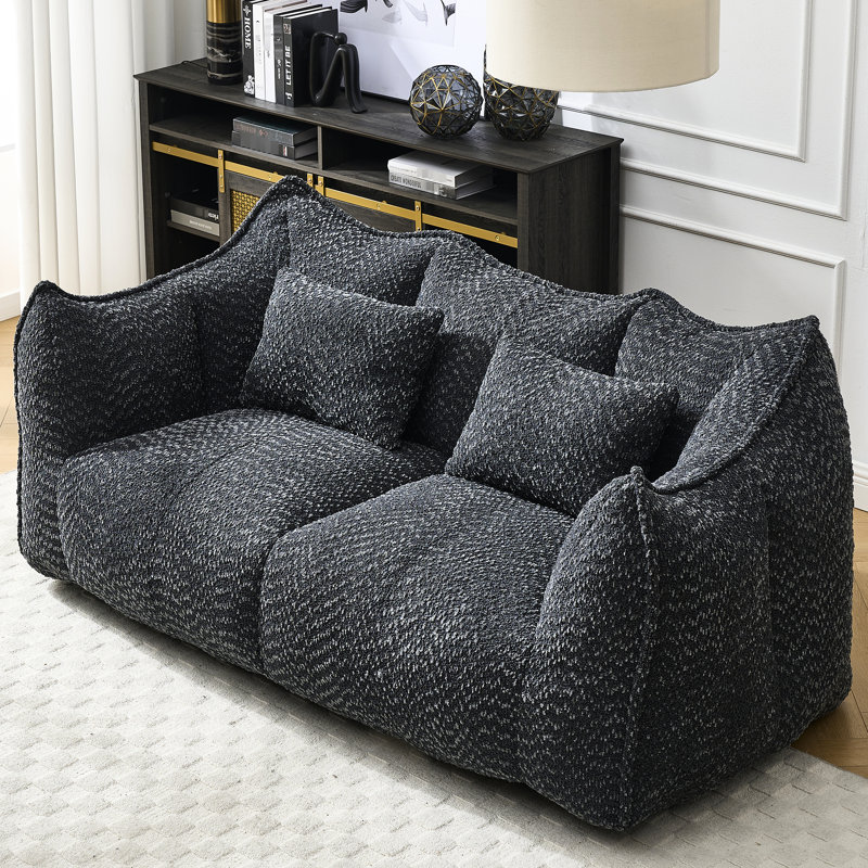 Chaise en chenille noire, avec poignée pour faciliter le déplacement dans différentes pièces Chaise confortable pour l'intérieur, le salon, la salle à manger et la chambre à coucher