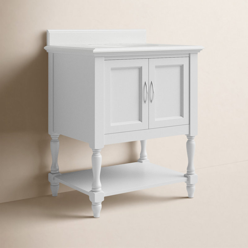 30'' Single Bathroom Vanity with Top, White, Quartz