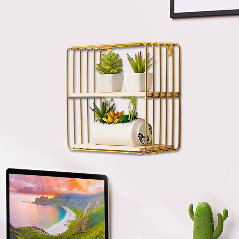 Support de rangement à la maison sans perçage de décoration murale pour le salon, Doré