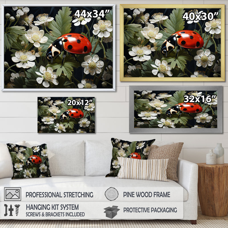 Ladybug Playful Spots Pastoral II - Animals Canvas Art Print, Toile tendue, H 24 po x l 32 po x P 1 po