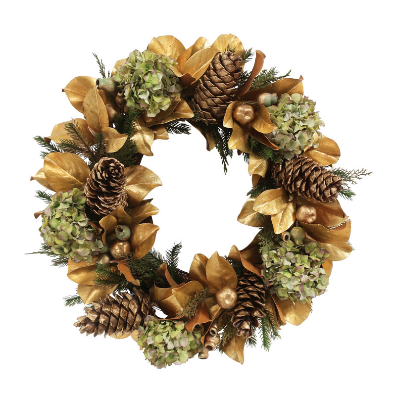 MAGNOLIA LEAF AND HYDRANGEA WREATH
