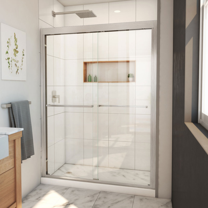 Duet Plus 50" - 54" W x 72" H Double Sliding Semi-Frameless Shower Door, Brushed Nickel