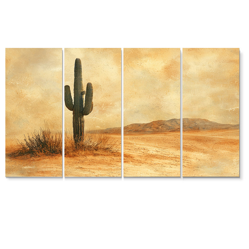 Minimalisme cactus dans le vent du désert I - Art mural floral cactus - Art mural traditionnel sur toile, H 28 po x l 48 po