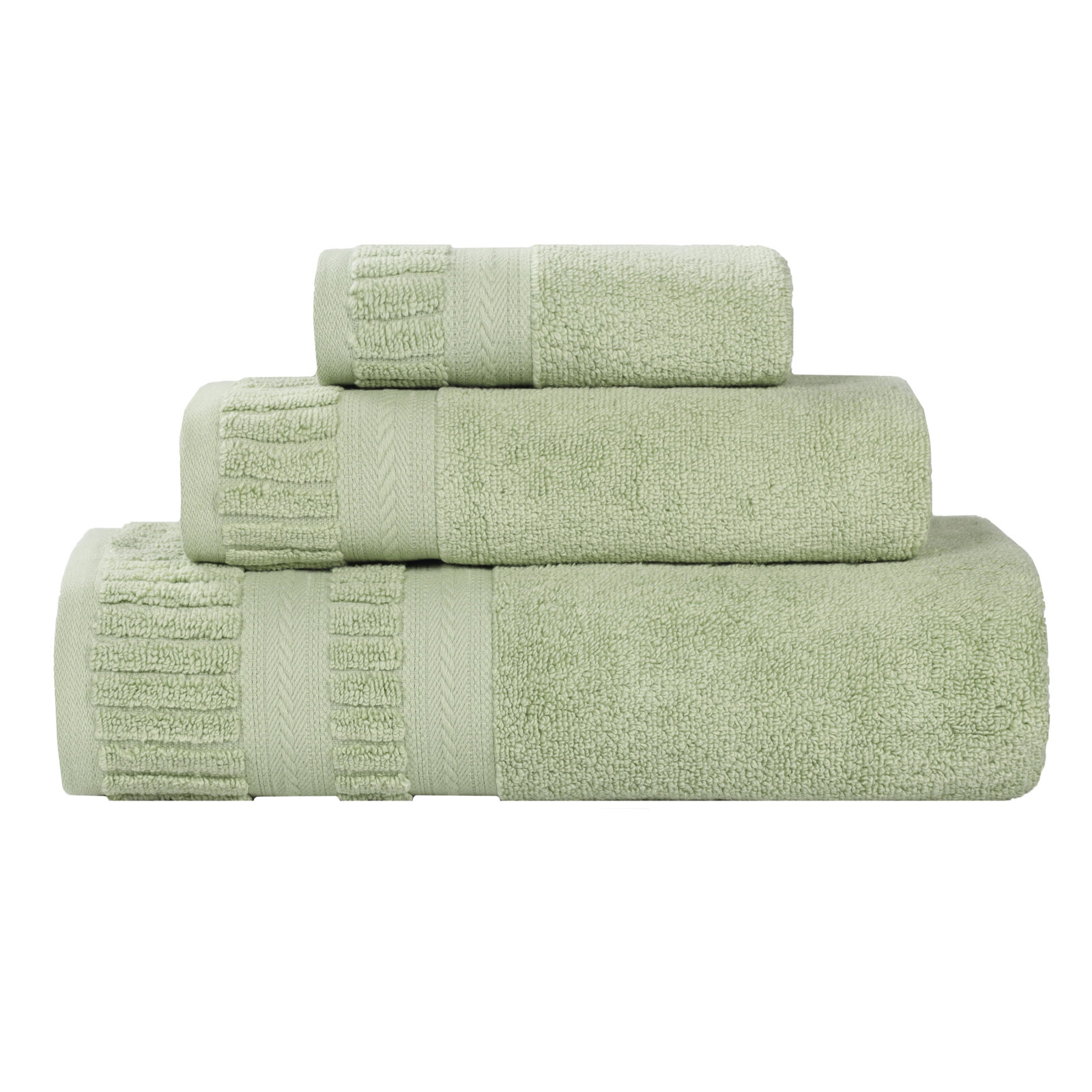 Zero-Twist Cotton Towel Set, Green, 3 Piece Towel Set