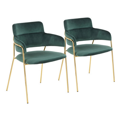 Chaise contemporaine en métal doré et velours vert émeraude par - ensemble de 2