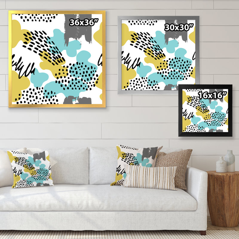 «Blue and Green Retro Polka Dots Clouds», reproduction d'art sur toile moderne, H 30 po x l 30 po x P 1 po