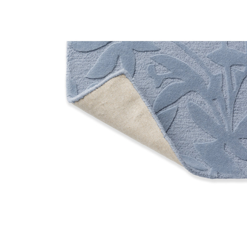Tapis floral bleu en laine touffeté à la main, Rectangle 6 pi 7 po x 9 pi 2 po