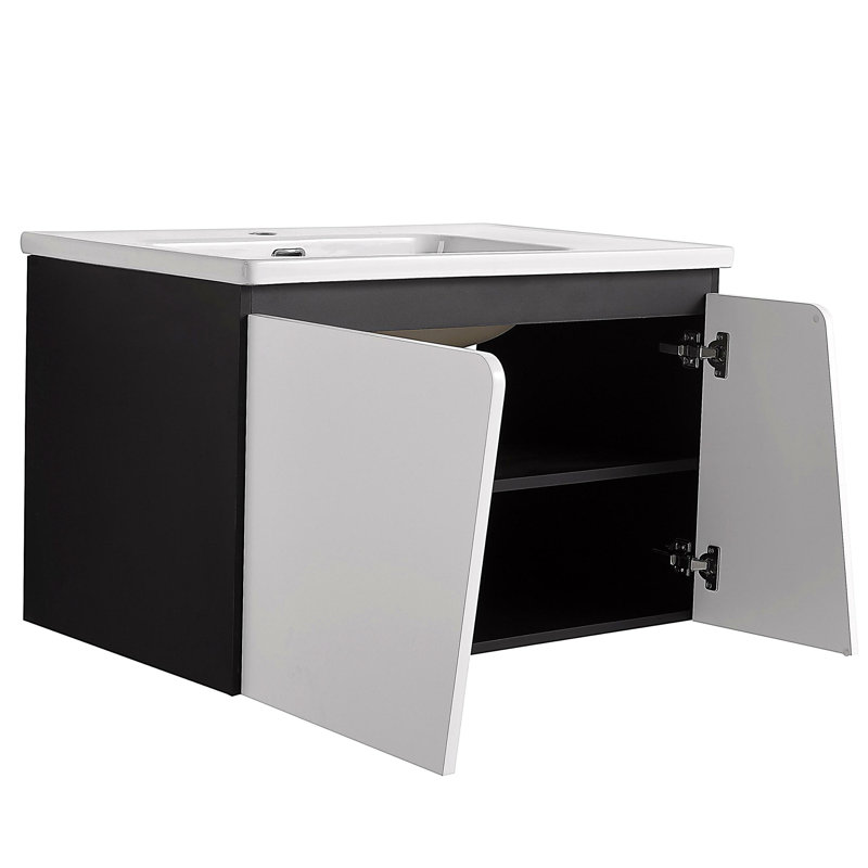 Meuble-lavabo mural flottant simple 32 po avec portes à fermeture en douceur